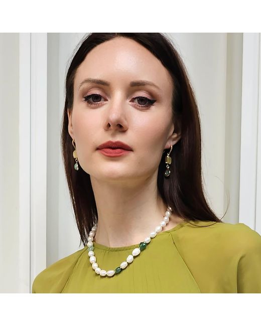 Farra Metallic Freshwater Pearls With Heart Shaped Aventurine Free Style Necklace