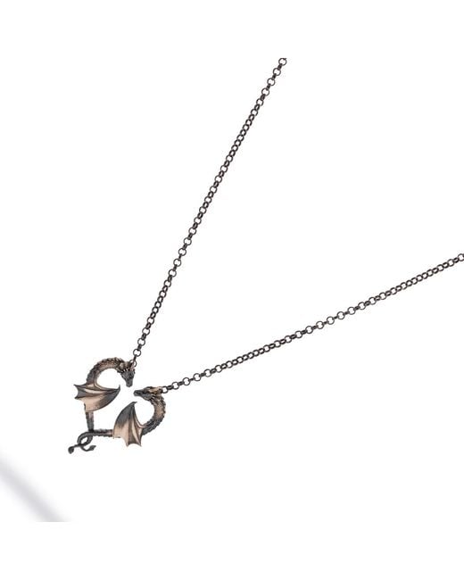 Ebru Jewelry Metallic Twin Dragon Heart Sterling Necklace for men