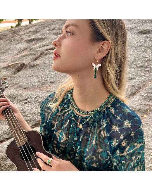 Farra Green Butterfly-Shaped Shell With Malachite Statement Earrings