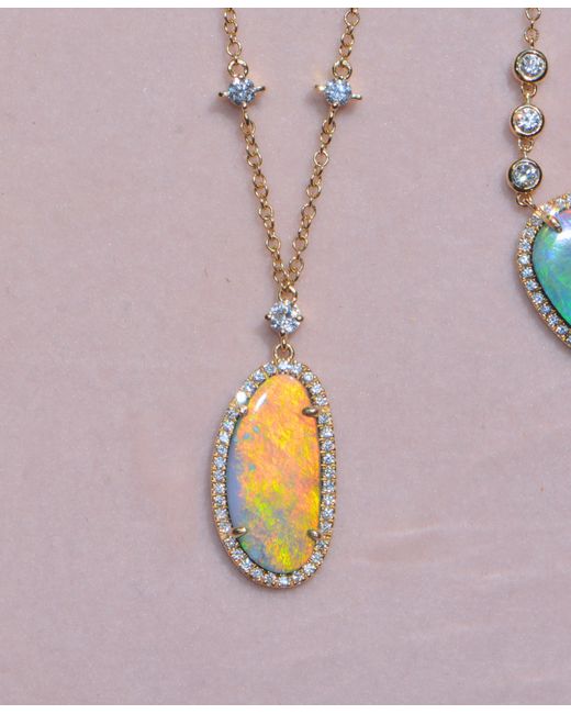 KAMARIA Metallic Fire Opal Necklace With Diamonds