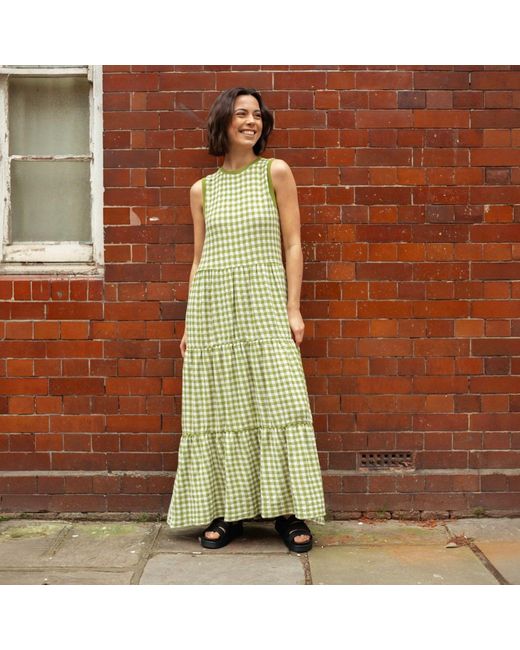 Cara & The Sky Green Paula Gingham Summer Cotton Knitted Midi Dress