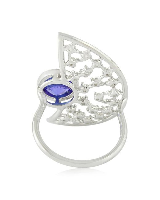 Artisan Metallic Natural Tanzanite Designer Cocktail Ring 18k White Gold