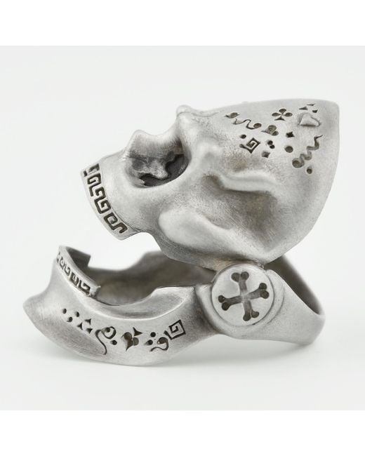 Snake Bones Metallic Skull Ring With Hinged Jaw In Sterling Silver for men