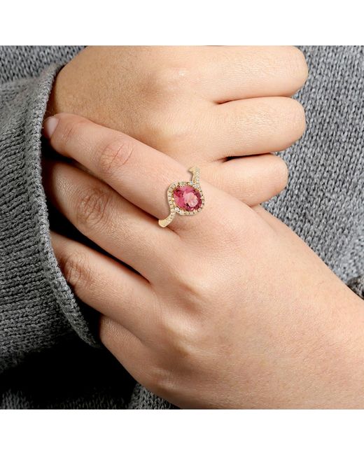 Artisan 18k Yellow Gold Genuine Diamond Pink Tourmaline Ring