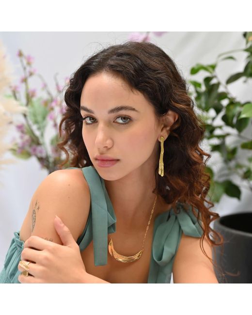Rare Matters Jewelry Metallic Natural Asymmetry Moonstone Linear Earrings