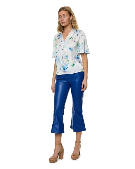 Carloslines Blue V-Neck Pleat Detail Flutter Sleeve Blouse
