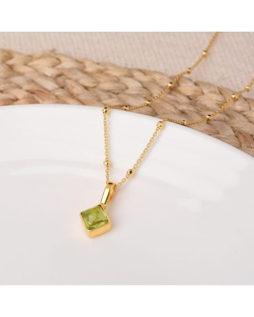 Nellou Jewellery Metallic Diamond Peridot Necklace Birthstone August Plated Sterling