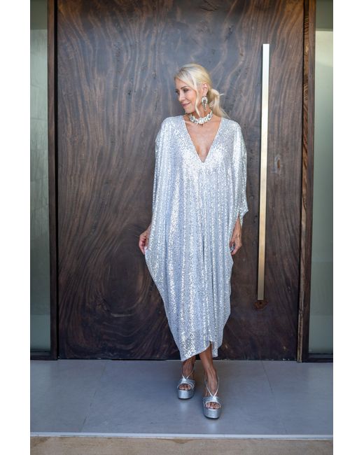 Jennafer Grace Green Platinum Sequin Kaftan Caftan Dress