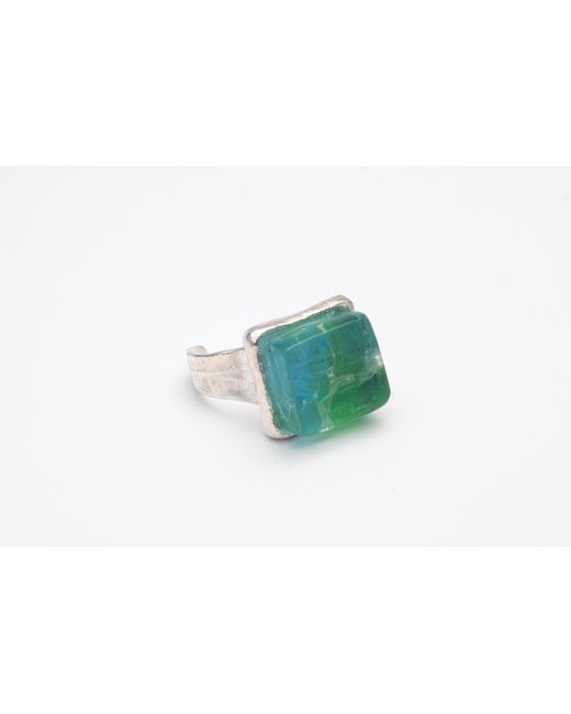Smart Glass Jewelry Green Recycled Glass Mosaic Cube Ring Confetti