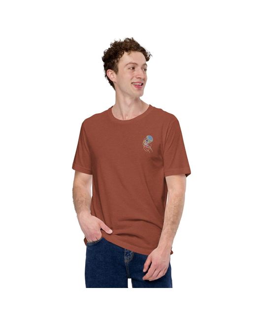 Anchor and Crew Orange Clay Think Ocean Jellyfish Fluorescence Cotton Embroidered T-Shirt for men