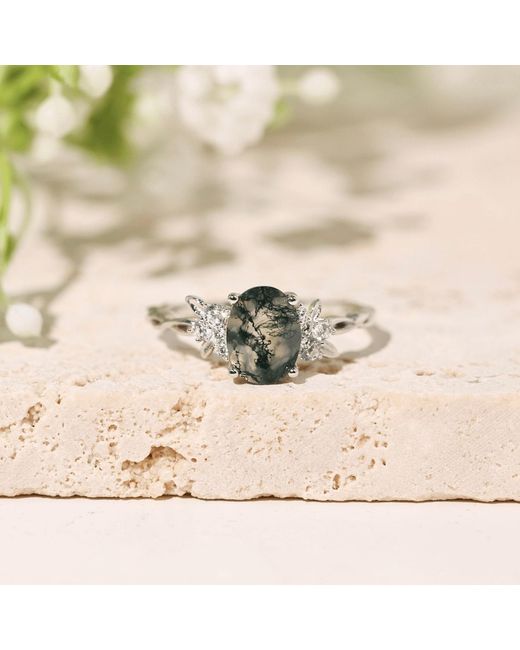 Azura Jewelry New York Green Enchanted Garden Moss Agate Ring Vermeil