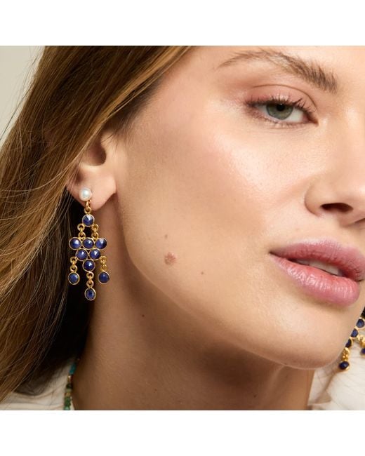 Pearls of the Orient Online Blue Clara Cultured Freshwater Pearl Earrings & Sapphire Chandelier Earrings