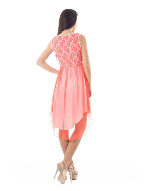 Conquista Pink Lace Detail Layered High Low Dress