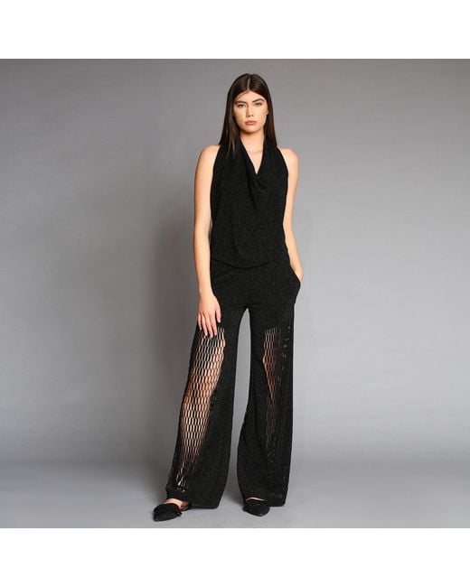 Silvia Serban Black Zig-Zag Lasercut Glitter Pants