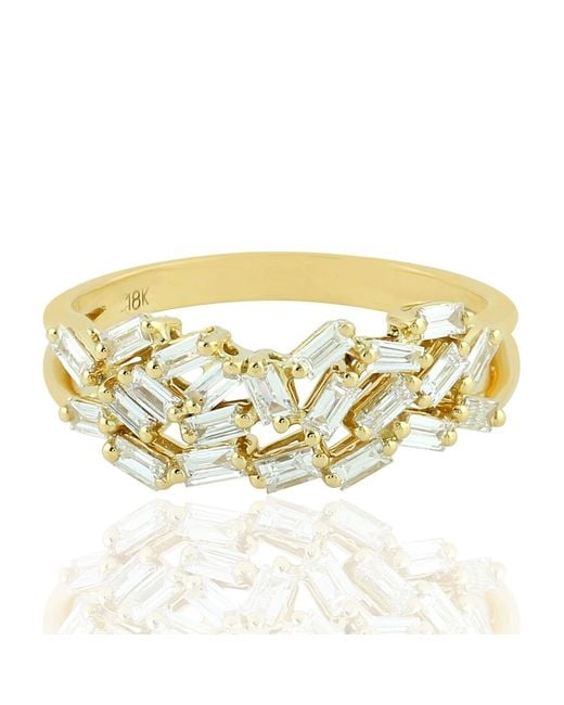 Artisan Metallic 18k Yellow Gold Baguette Diamond Band Ring Handmade Jewelry