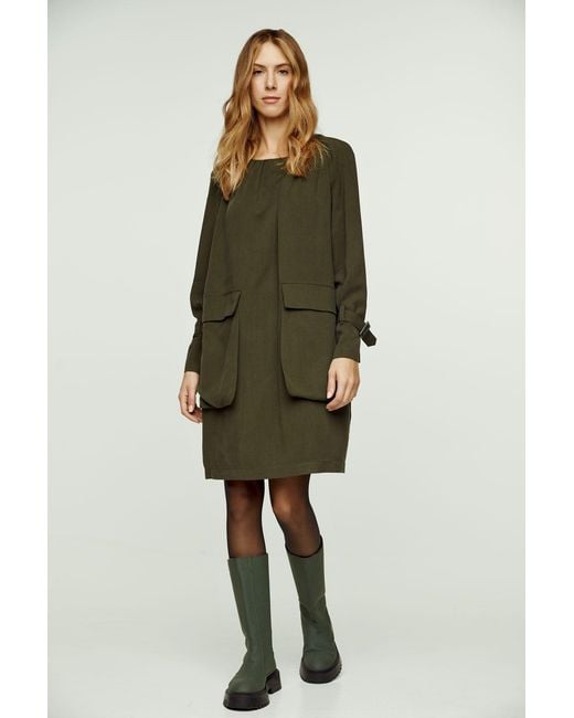 Conquista Green Neutrals Khaki Pocket Detail Tencel Dress