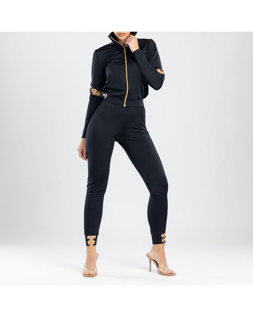 ANTONINIAS Black Sistine Elegant Pants With Golden Ring Details