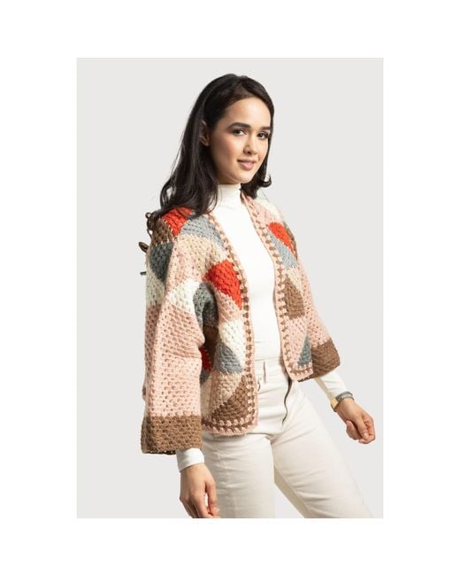 Saachi Red Hand-Crocheted Geometric Short Jacket
