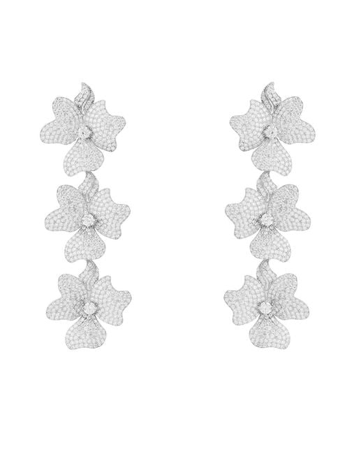 Latelita London White Jasmine Flower Triple Drop Earrings Silver