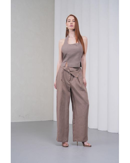 Lumina Eligma Brown The Wrapline Linen Trouser