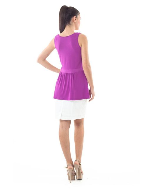 Conquista Purple A-Line Sleeveless Blouse With Contrast Waistband