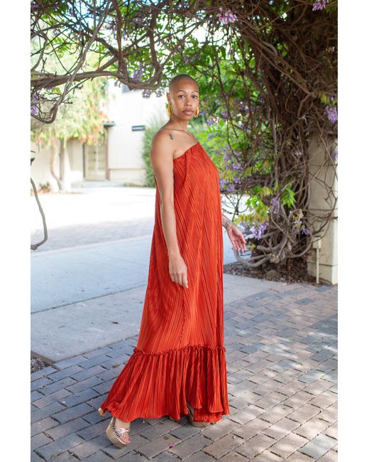 Jennafer Grace Red Tatjana One-Shoulder Maxi Dress