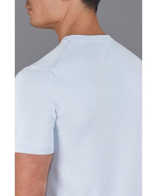 Paul James Knitwear Blue Ultra Fine Cotton Eduardo Knitted Pocket T-Shirt for men