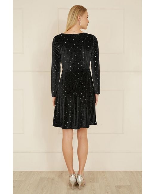 Yumi' Black Skater Dress With Diamantes & Long Sleeve