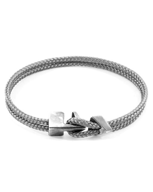 Anchor and Crew Metallic Classic Grey Brixham Silver & Rope Bracelet for men