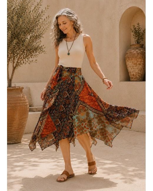 Lumina Eligma Brown Bohemian Midi Skirt