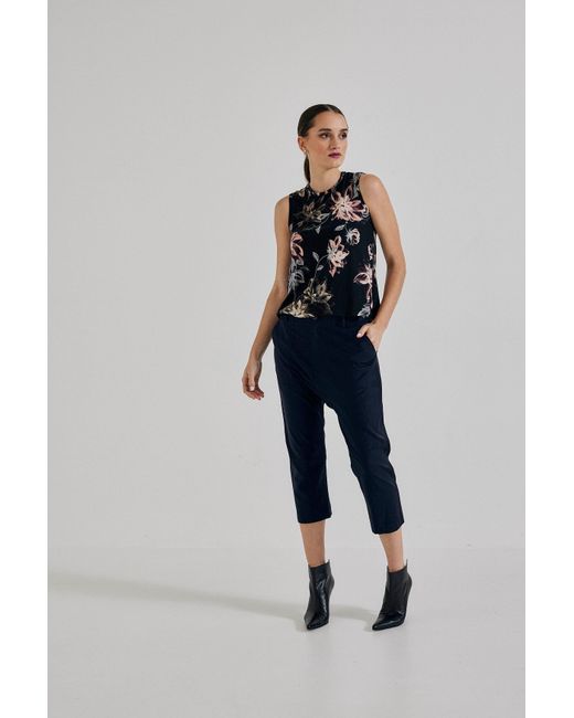 Lindsay Nicholas New York Blue Sleeveless Floral Jersey Shell