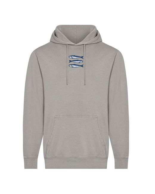 INGMARSON Gray Sardines Organic Cotton Embroidered Hoodie