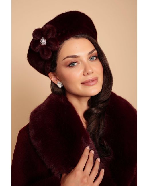 Santinni Red 'Sunset Boulevard' Long Wool Coat With Faux Fur Collar