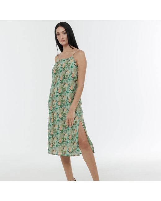 DHARA SHETH DUBAI Green Nature Unwrapped Printed Long Slip Dress With Side Slit