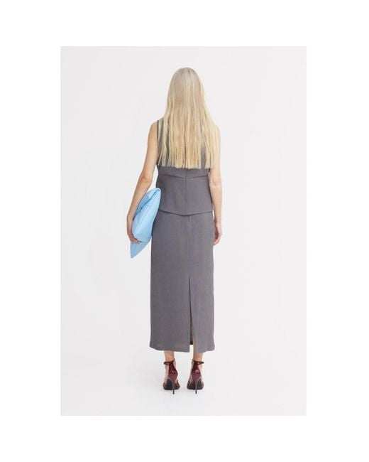 Julia Allert Gray Summer Crinkled Sleeveless Top & Long Skirt Two-Piece Set –
