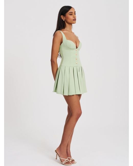 Miss Circle New York Green Tala Pistachio Sleeveless Pleated Preppy Mini Dress