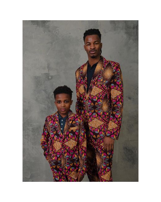 Ohema Ohene Red Joshua African Print Cotton Blazer – Cubic Print for men