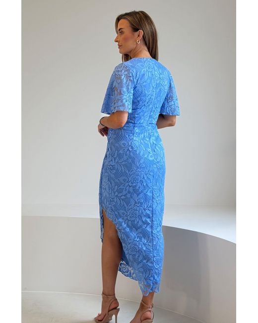 Girl In Mind Blue Natasha Angel Sleeve Wrap Midi Dress