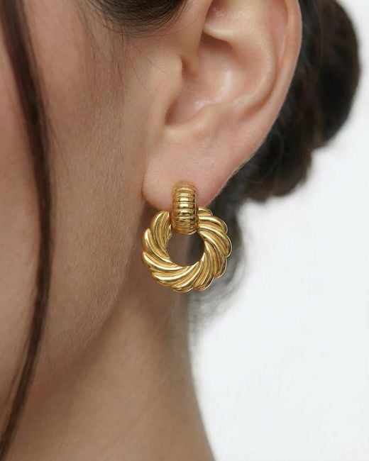 Elk & Bloom Metallic Thick 14K Ribbed Hoop Studs