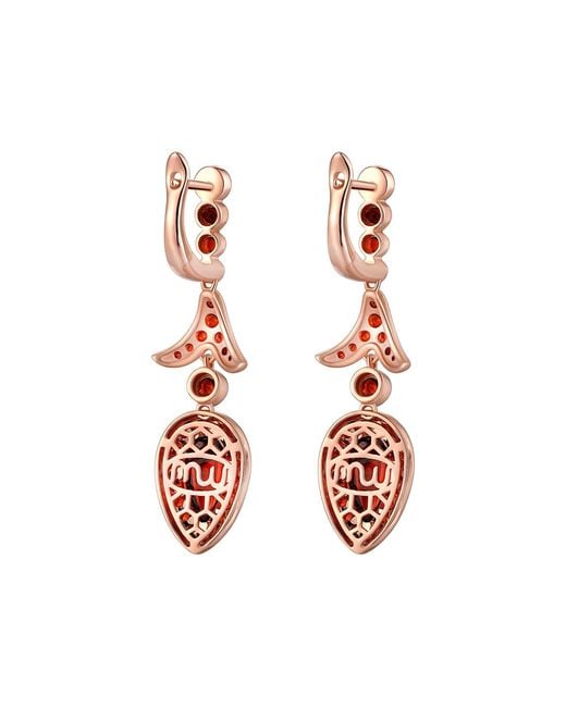 Artisan Pink Rose 14K Rose Garnet & Dangle Drop Earrings