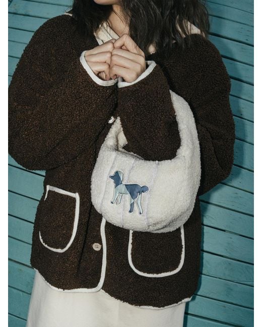 Lost Pattern White Pan Pan Half Moon Shearling Bag