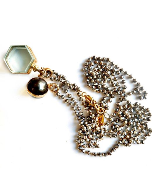 Persia Dona Jewelry Metallic Vintage Locket Pearl Pyrite Necklace