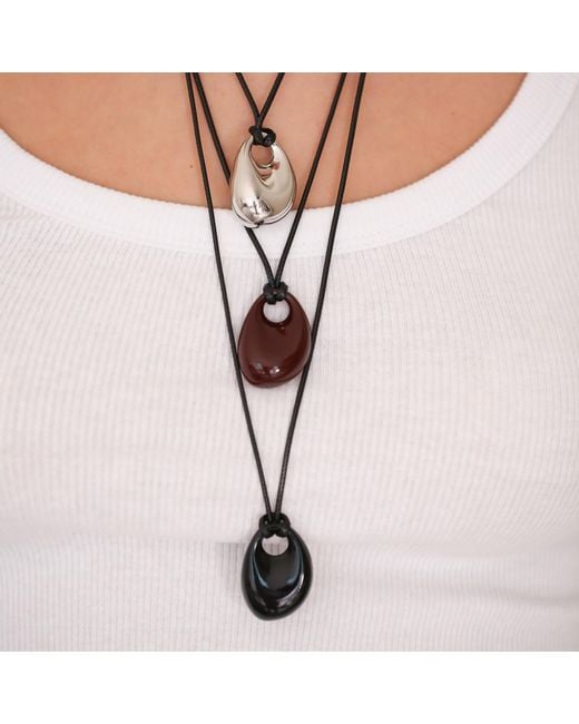 Miss Cecilia Metallic Oval Pebble Cord Necklace