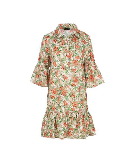Conquista Metallic Tropical Oasis Cotton Mini Dress
