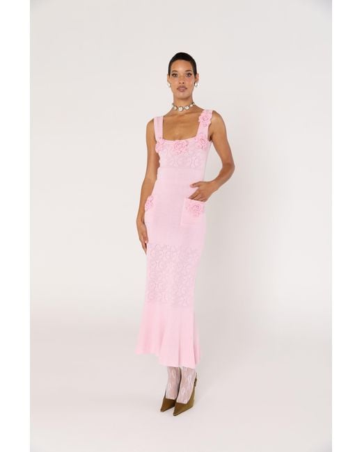 Andreeva Pink Rose Vanilla Knit Dress With Handmade Knit Details