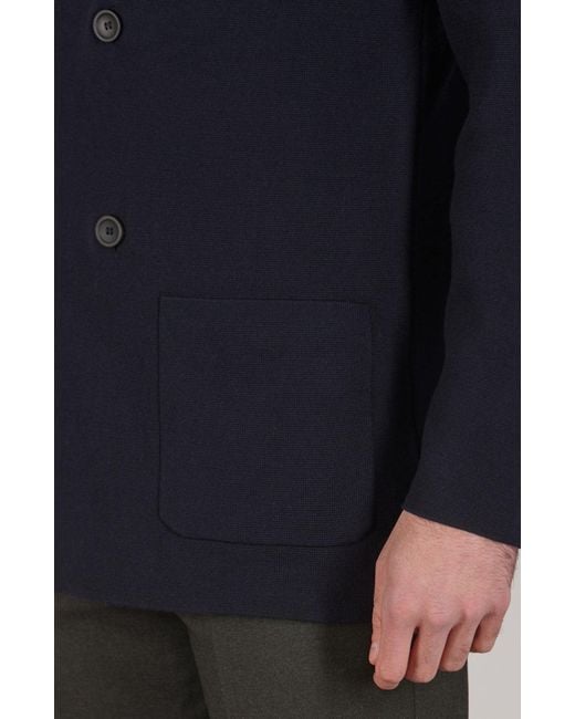 Paul James Knitwear Blue Lightweight Cotton Bruno Double Breasted Knitted Blazer for men