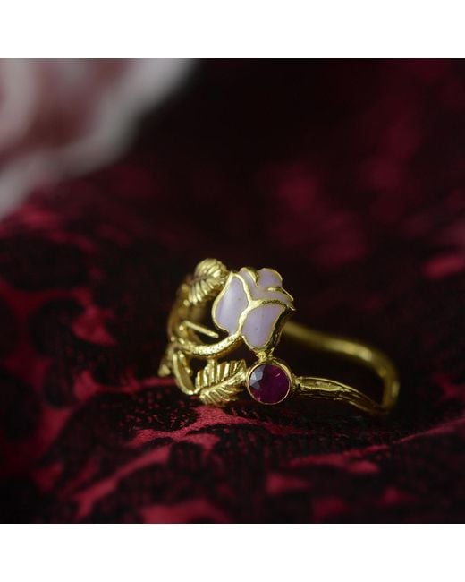 Emma Chapman Jewels Metallic Enamel Rose Ruby Ring