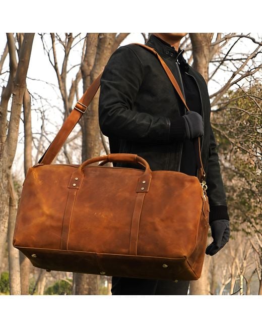 Touri Brown Genuine Leather Luggage Travel Bag for men
