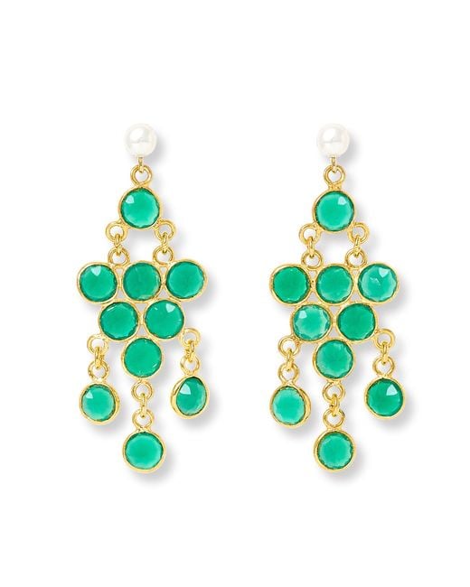 Pearls of the Orient Online Green Clara Cultured Freshwater Pearl Earrings & Emerald Chandelier Earrings
