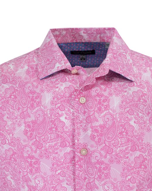 Lords of Harlech Nigel Paisley Wave Shirt In Pink for men